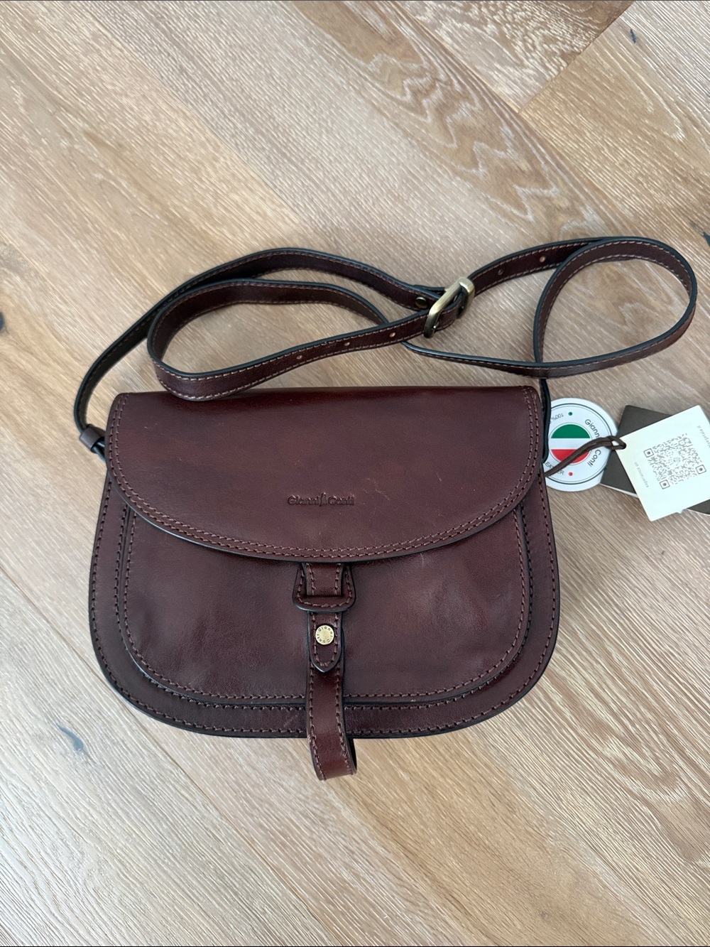 Gianni Conti Dark Brown Leather Saddle Bag